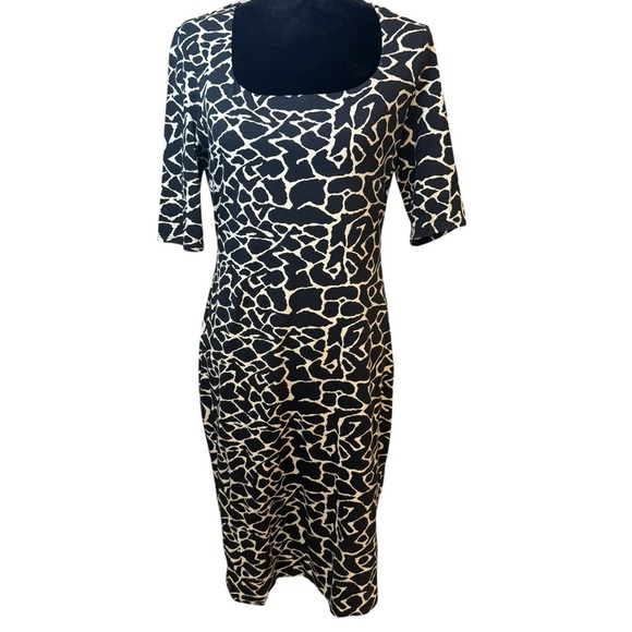 Peruvian Connection | Serengeti Sheath Black and Cream Midi Dress | Sz M - Picture 3 of 8